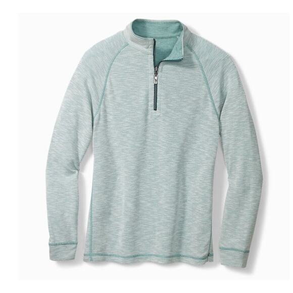 Tommy Bahama Barrier Beach Reversible Half-Zip Sweatshirt in Green - Picture 1 of 12